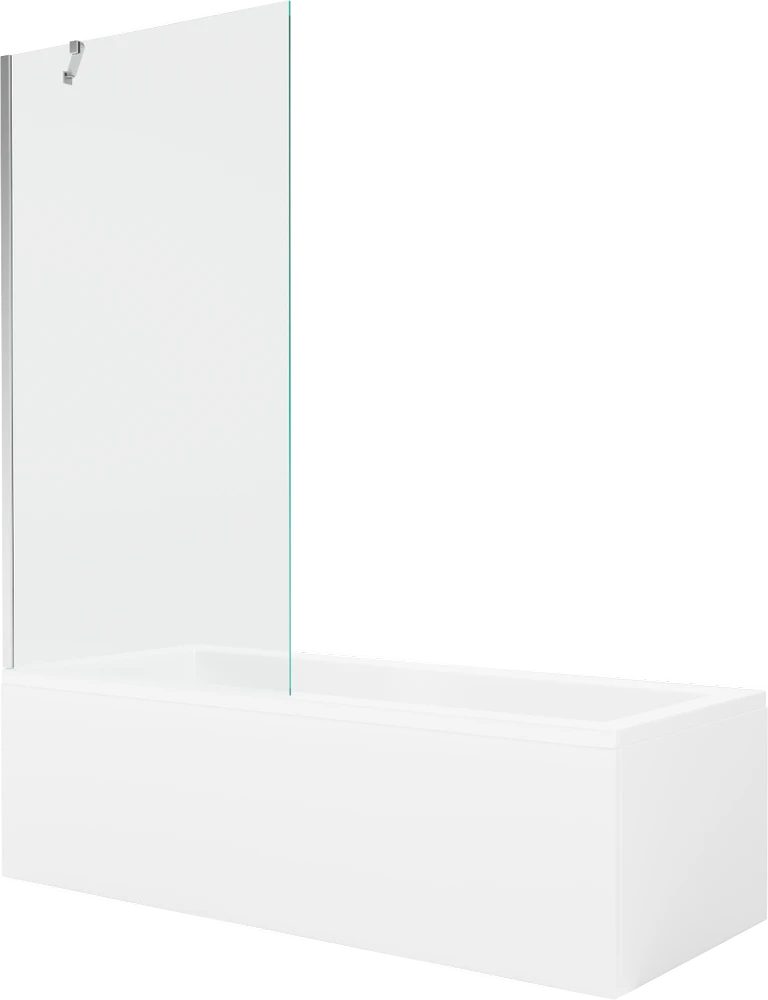 Vonia Mexen Cubik su apdaila ir stiklo sienele, 150x70 cm + 90 cm, Baltas+Chrome/Transparent