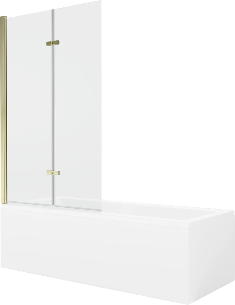Vonia Mexen Cubik su apdaila ir stiklo sienele, 160x70 cm + 100 cm (II), Baltas+Gold/Transparent