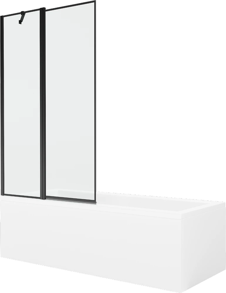 Vonia Mexen Cubik su apdaila ir stiklo sienele, 150x70 cm + 100 cm, Baltas+Juodas frame