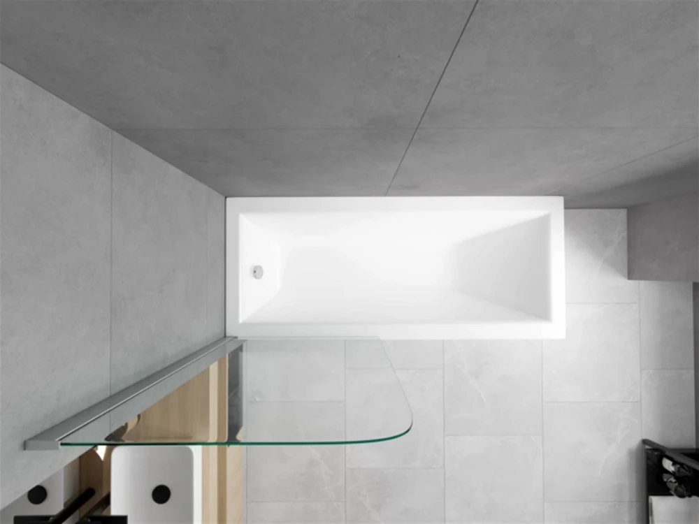 Vonia Mexen Cubik su apdaila ir stiklo sienele, 150x70 cm + 75 cm, baltas+I/swing/chrome