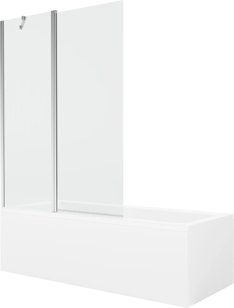 Vonia Mexen Cubik su apdaila ir stiklo sienele, 150x70 cm + 120 cm, Baltas+Chrome/Transparent