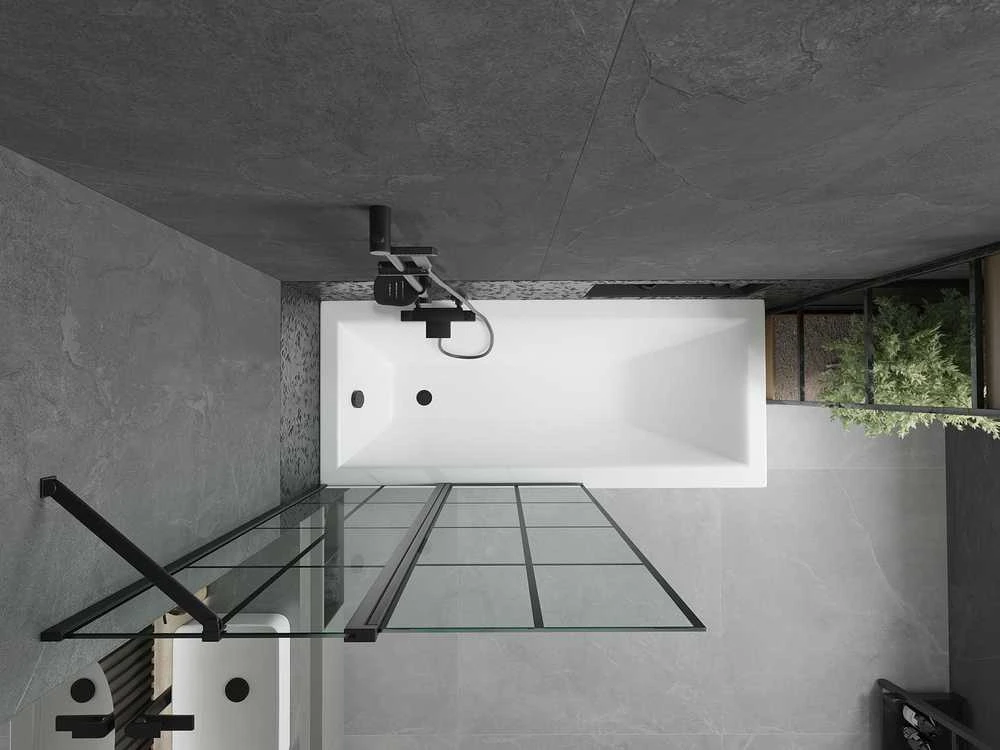 Vonia Mexen Cubik su apdaila ir stiklo sienele, 170x70 cm + 100 cm, Baltas+Juodas grid