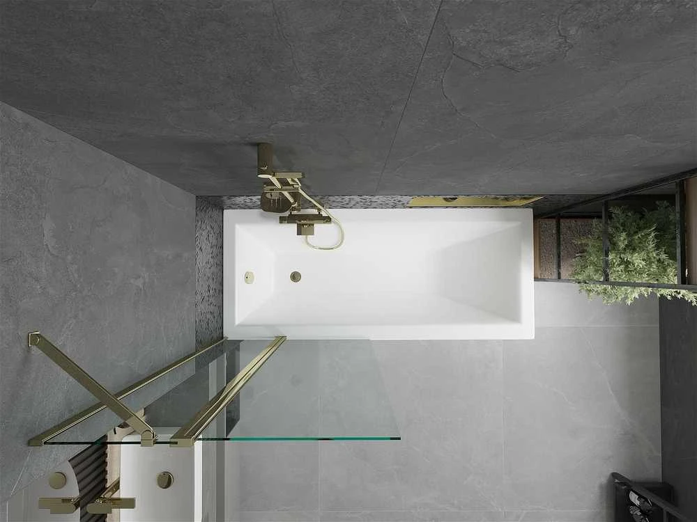 Vonia Mexen Cubik su apdaila ir stiklo sienele, 160x70 cm + 80 cm, Baltas+Gold/Transparent