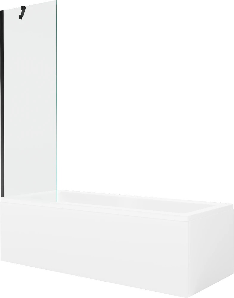 Vonia Mexen Cubik su apdaila ir stiklo sienele, 150x70 cm + 60 cm, Baltas+Juodas/Transparent