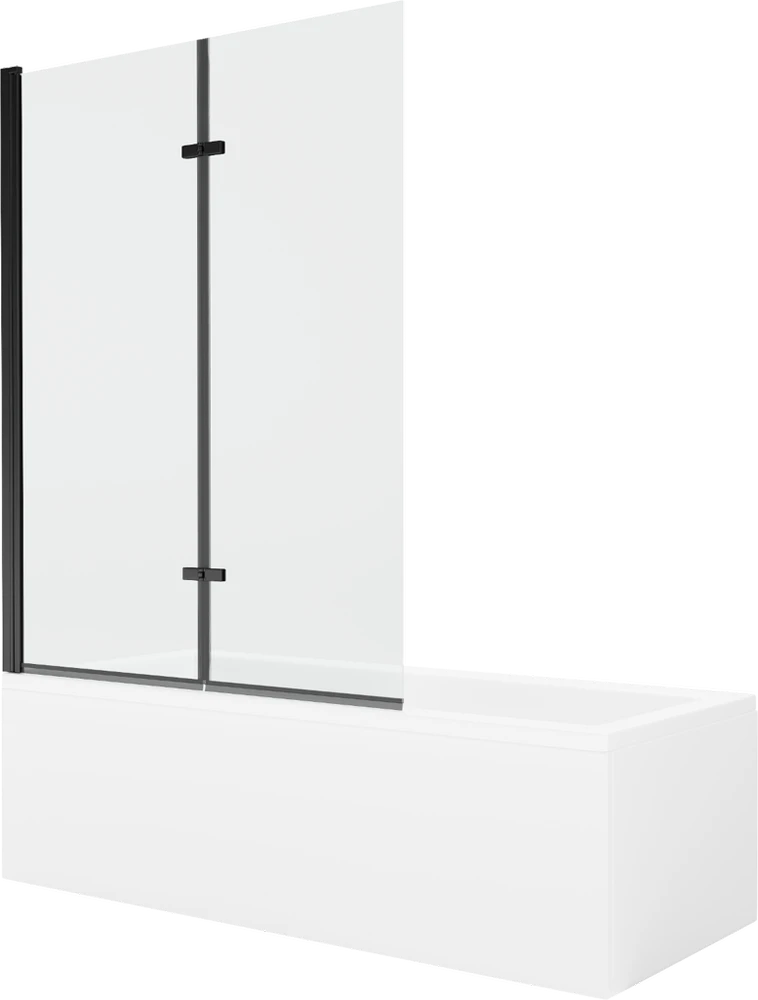 Vonia Mexen Cubik su apdaila ir stiklo sienele, 150x70 cm + 120 cm (II), Baltas+Juodas/Transparent