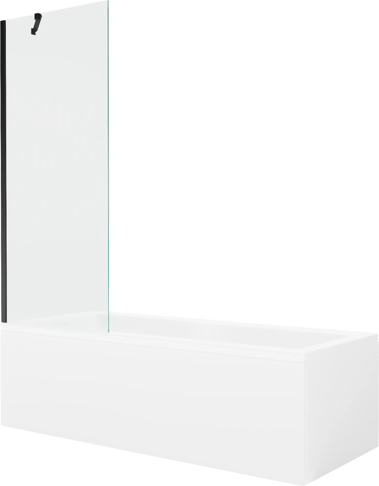 Vonia Mexen Cubik su apdaila ir stiklo sienele, 160x70 cm + 70 cm, Baltas+Juodas/Transparent