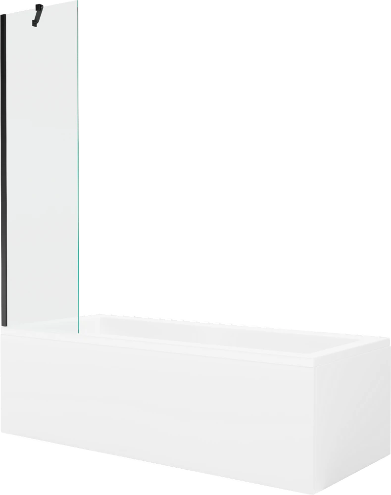 Vonia Mexen Cubik su apdaila ir stiklo sienele, 150x70 cm + 50 cm, Baltas+Juodas/Transparent