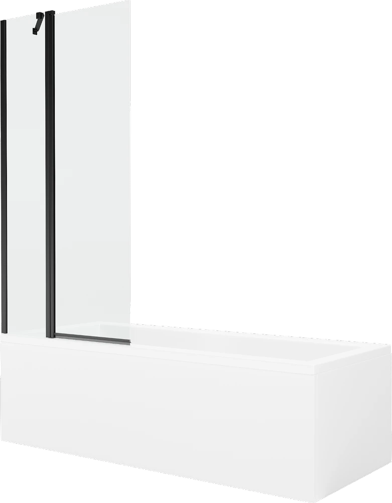 Vonia Mexen Cubik su apdaila ir stiklo sienele, 150x70 cm + 80 cm, Baltas+Juodas/Transparent