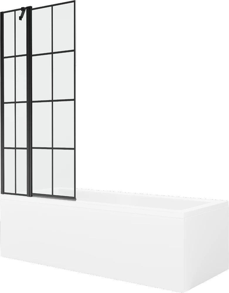 Vonia Mexen Cubik su apdaila ir stiklo sienele, 170x70 cm + 80 cm, Baltas+Juodas grid