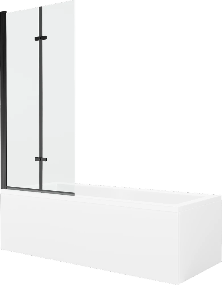 Vonia Mexen Cubik su apdaila ir stiklo sienele, 150x70 cm + 80 cm (II), Baltas+Juodas/Transparent