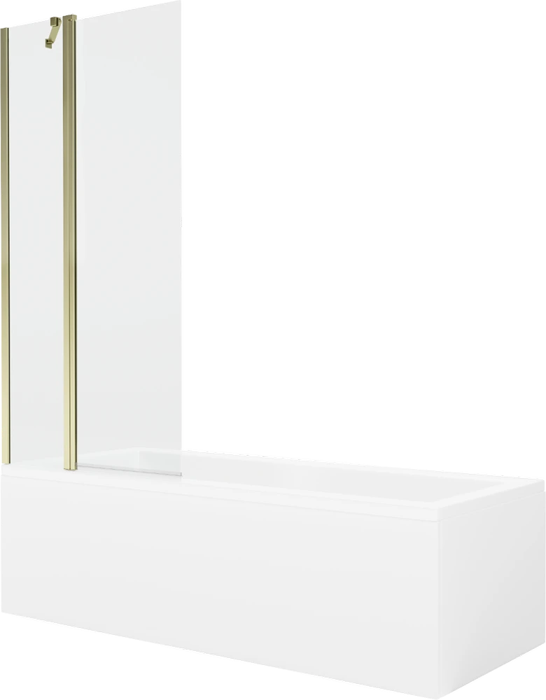 Vonia Mexen Cubik su apdaila ir stiklo sienele, 160x70 cm + 80 cm, Baltas+Gold/Transparent