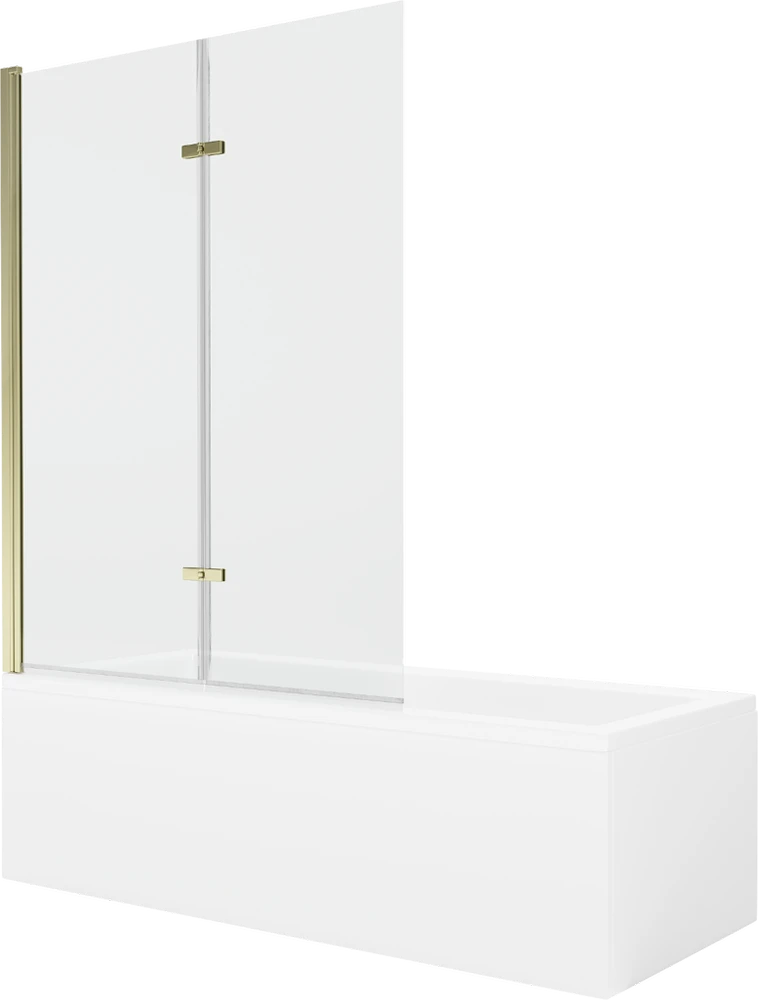 Vonia Mexen Cubik su apdaila ir stiklo sienele, 170x70 cm + 120 cm (II), Baltas+Gold/Transparent