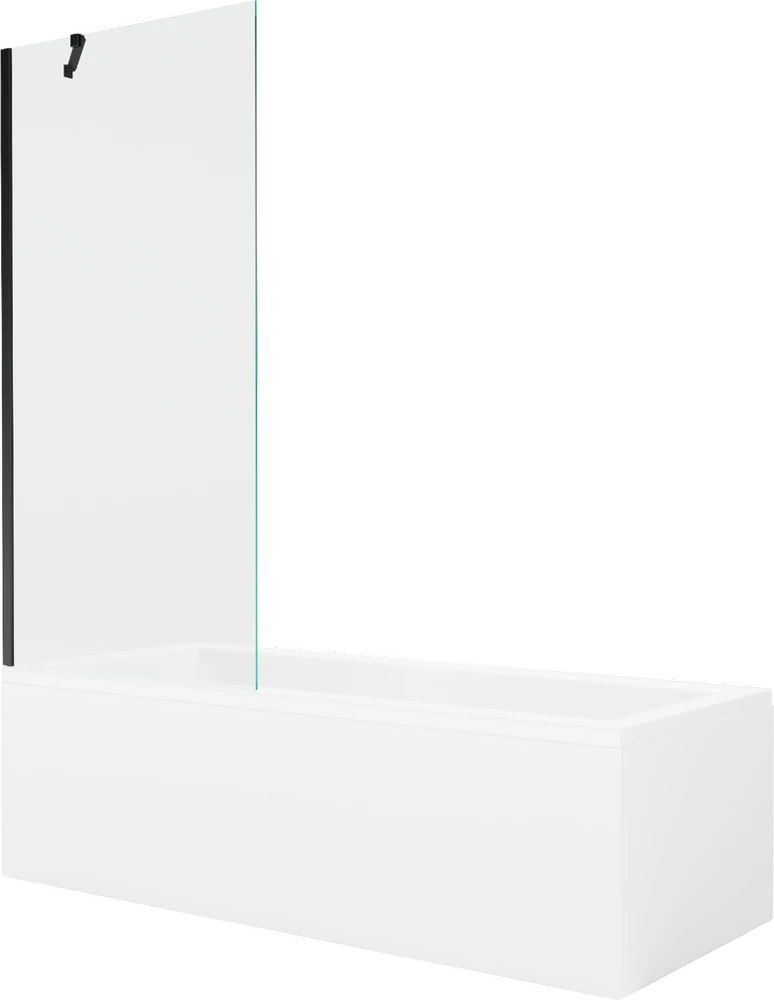 Vonia Mexen Cubik su apdaila ir stiklo sienele, 150x70 cm + 80 cm, Baltas+Juodas/Transparent