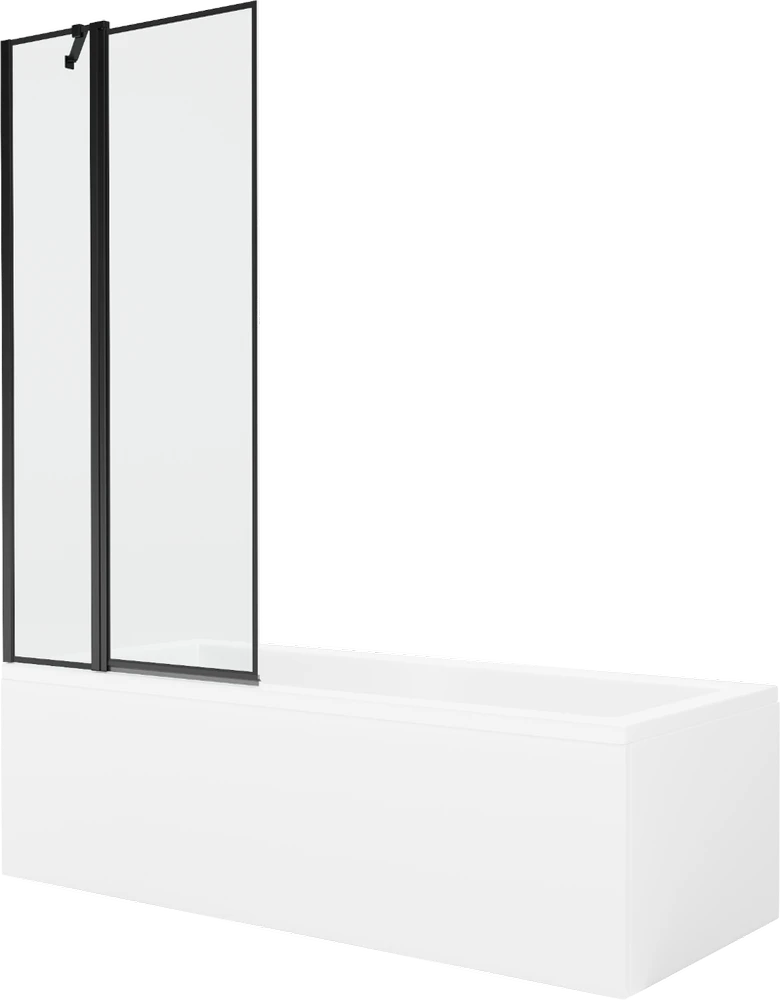 Vonia Mexen Cubik su apdaila ir stiklo sienele, 160x70 cm + 80 cm, Baltas+Juodas frame