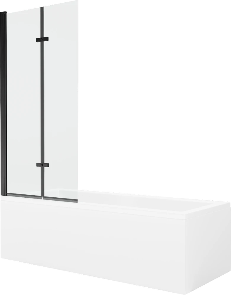 Vonia Mexen Cubik su apdaila ir stiklo sienele, 170x70 cm + 80 cm (II), Baltas+Juodas/Transparent