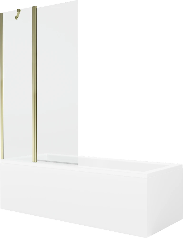 Vonia Mexen Cubik su apdaila ir stiklo sienele, 170x70 cm + 100 cm, Baltas+Gold/Transparent