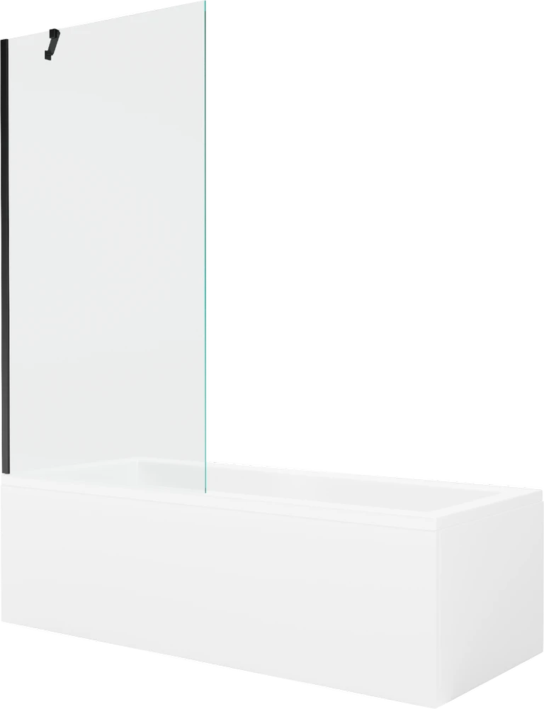 Vonia Mexen Cubik su apdaila ir stiklo sienele, 170x70 cm + 90 cm, Baltas+Juodas/Transparent