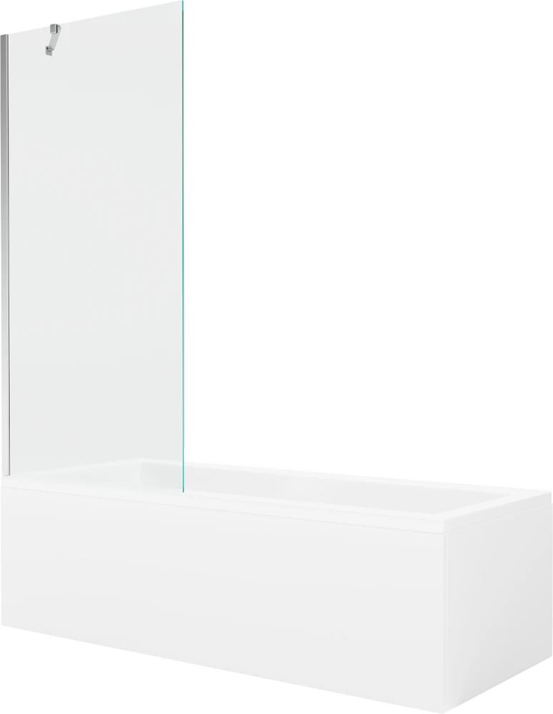 Vonia Mexen Cubik su apdaila ir stiklo sienele, 160x70 cm + 80 cm, Baltas+Chrome/Transparent