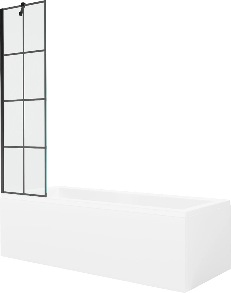 Vonia Mexen Cubik su apdaila ir stiklo sienele, 150x70 cm + 50 cm, Baltas+Juodas grid