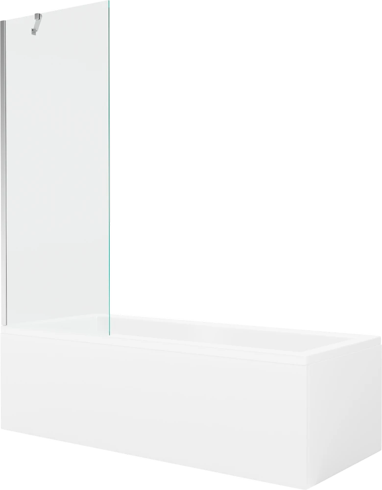 Vonia Mexen Cubik su apdaila ir stiklo sienele, 170x70 cm + 70 cm, Baltas+Chrome/Transparent