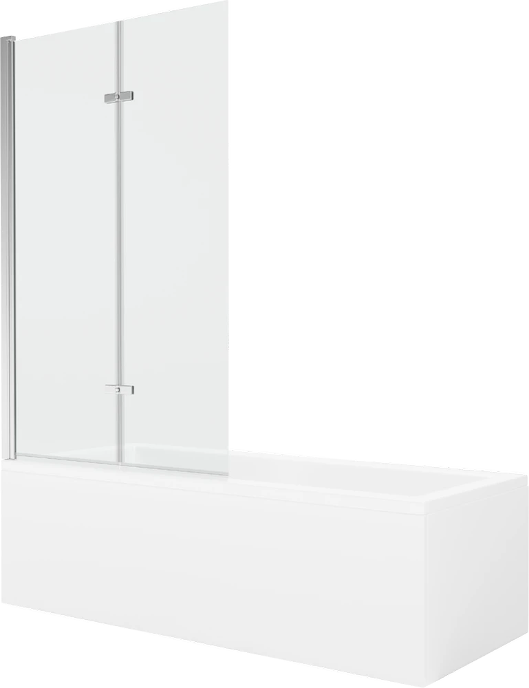 Vonia Mexen Cubik su apdaila ir stiklo sienele, 170x70 cm + 100 cm (II), Baltas+Chrome/Transparent