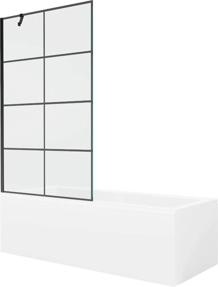 Vonia Mexen Cubik su apdaila ir stiklo sienele, 170x70 cm + 100 cm, Baltas+Juodas grid