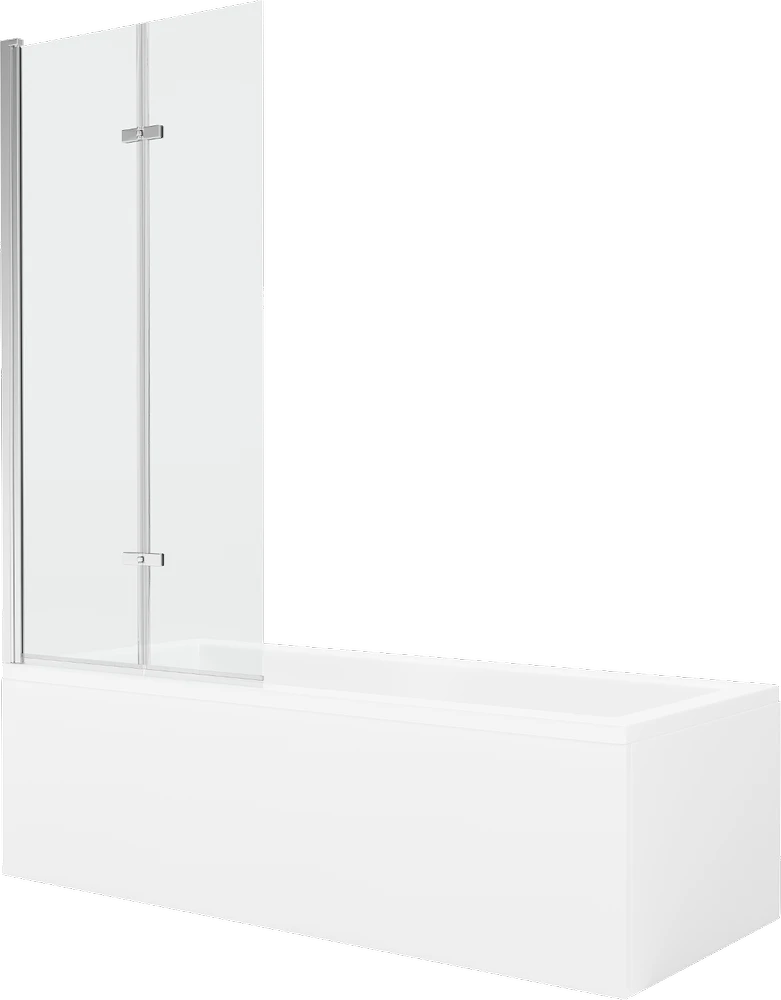 Vonia Mexen Cubik su apdaila ir stiklo sienele, 150x70 cm + 80 cm (II), Baltas+Chrome/Transparent