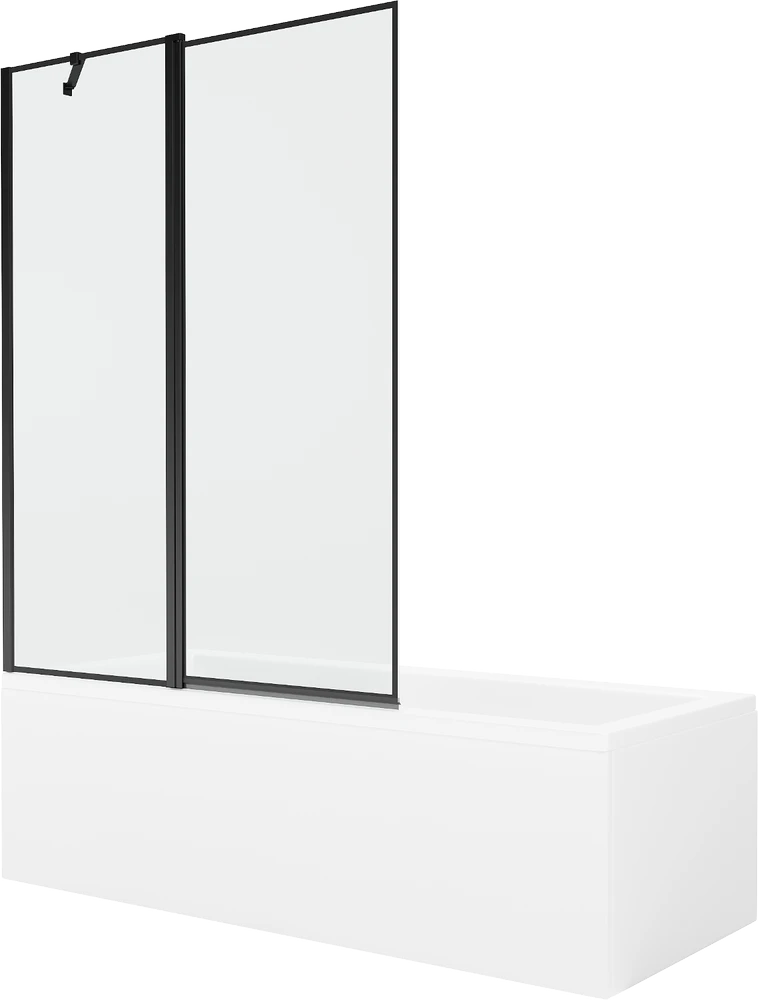 Vonia Mexen Cubik su apdaila ir stiklo sienele, 160x70 cm + 120 cm, Baltas+Juodas frame