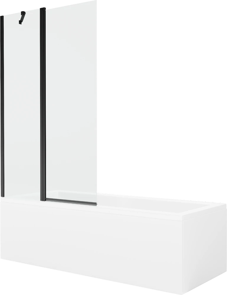 Vonia Mexen Cubik su apdaila ir stiklo sienele, 150x70 cm + 100 cm, Baltas+Juodas/Transparent