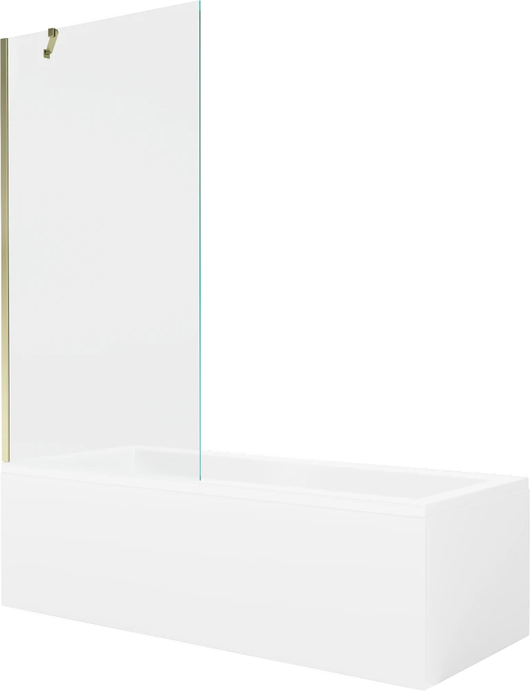 Vonia Mexen Cubik su apdaila ir stiklo sienele, 160x70 cm + 90 cm, Baltas+Gold/Transparent