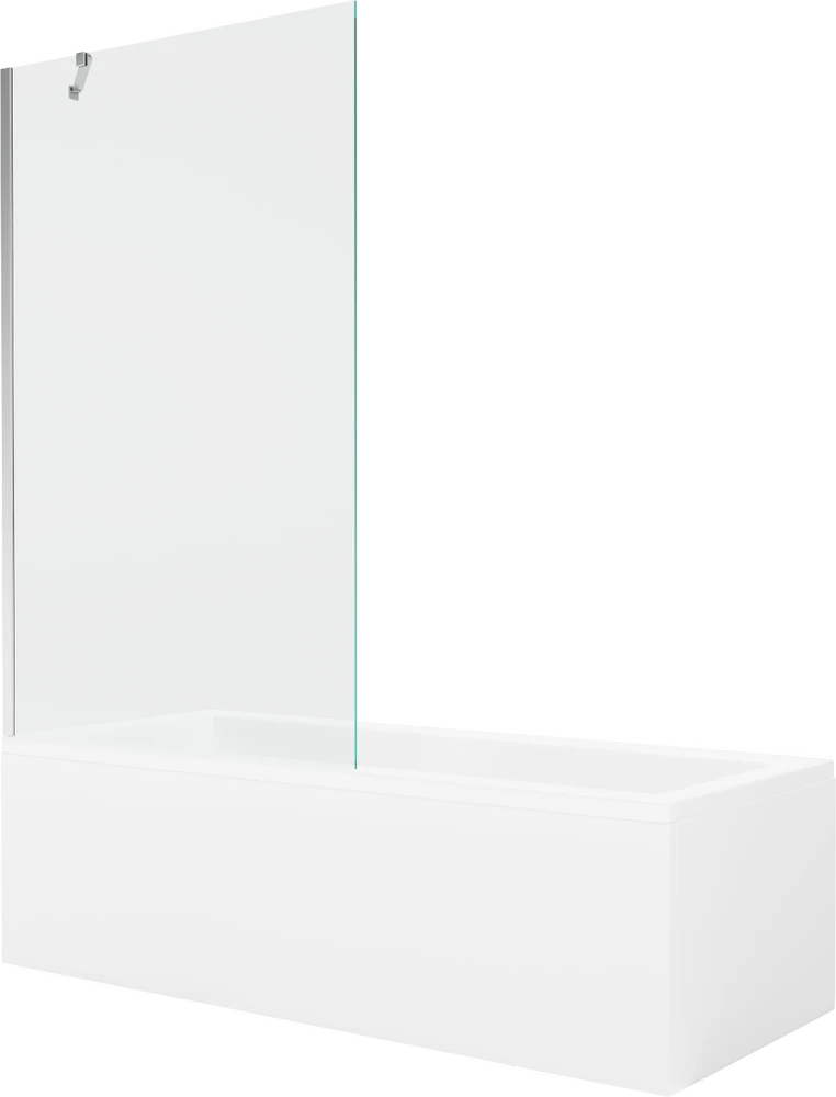 Vonia Mexen Cubik su apdaila ir stiklo sienele, 160x70 cm + 100 cm, Baltas+Chrome/Transparent