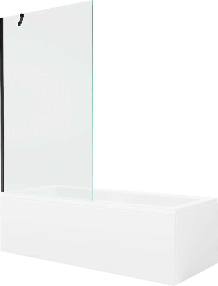Vonia Mexen Cubik su apdaila ir stiklo sienele, 170x70 cm + 100 cm, Baltas+Juodas/Transparent