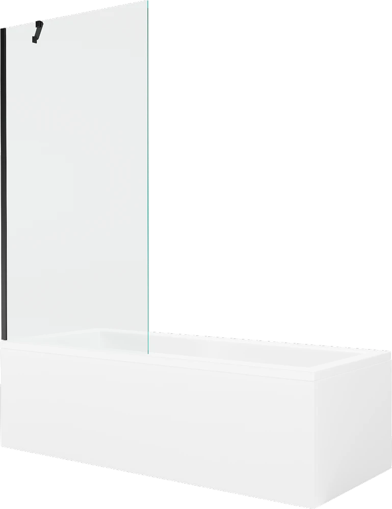 Vonia Mexen Cubik su apdaila ir stiklo sienele, 150x70 cm + 90 cm, Baltas+Juodas/Transparent