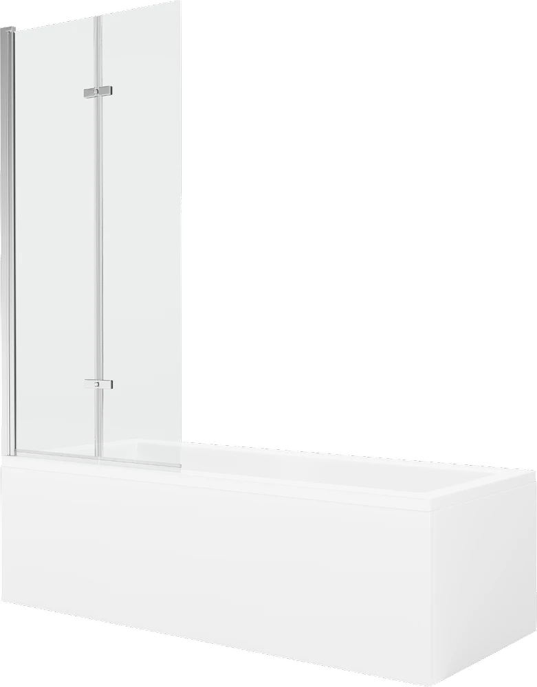 Vonia Mexen Cubik su apdaila ir stiklo sienele, 170x70 cm + 80 cm (II), Baltas+Chrome/Transparent