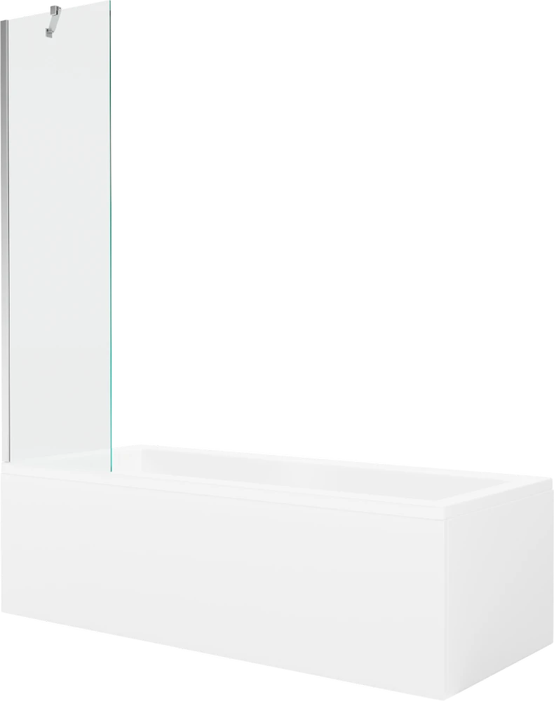 Vonia Mexen Cubik su apdaila ir stiklo sienele, 170x70 cm + 50 cm, Baltas+Chrome/Transparent