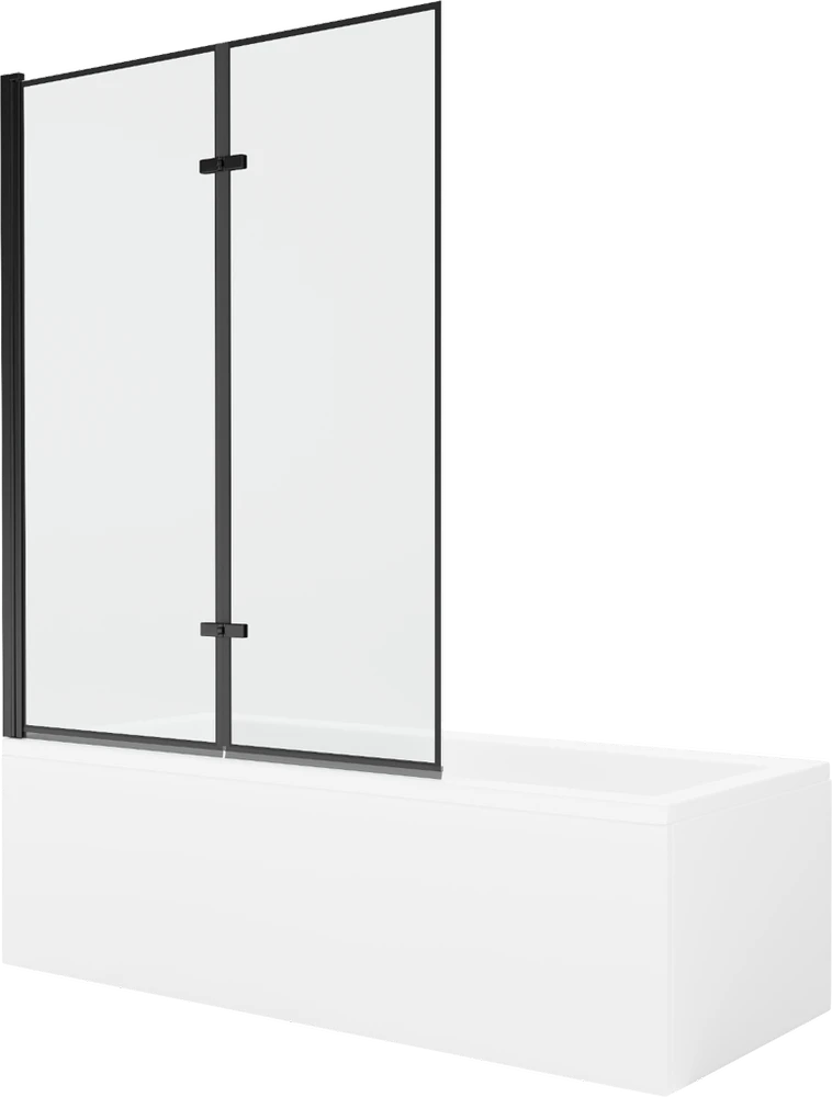 Vonia Mexen Cubik su apdaila ir stiklo sienele, 150x70 cm + 120 cm (II), Baltas+Juodas frame