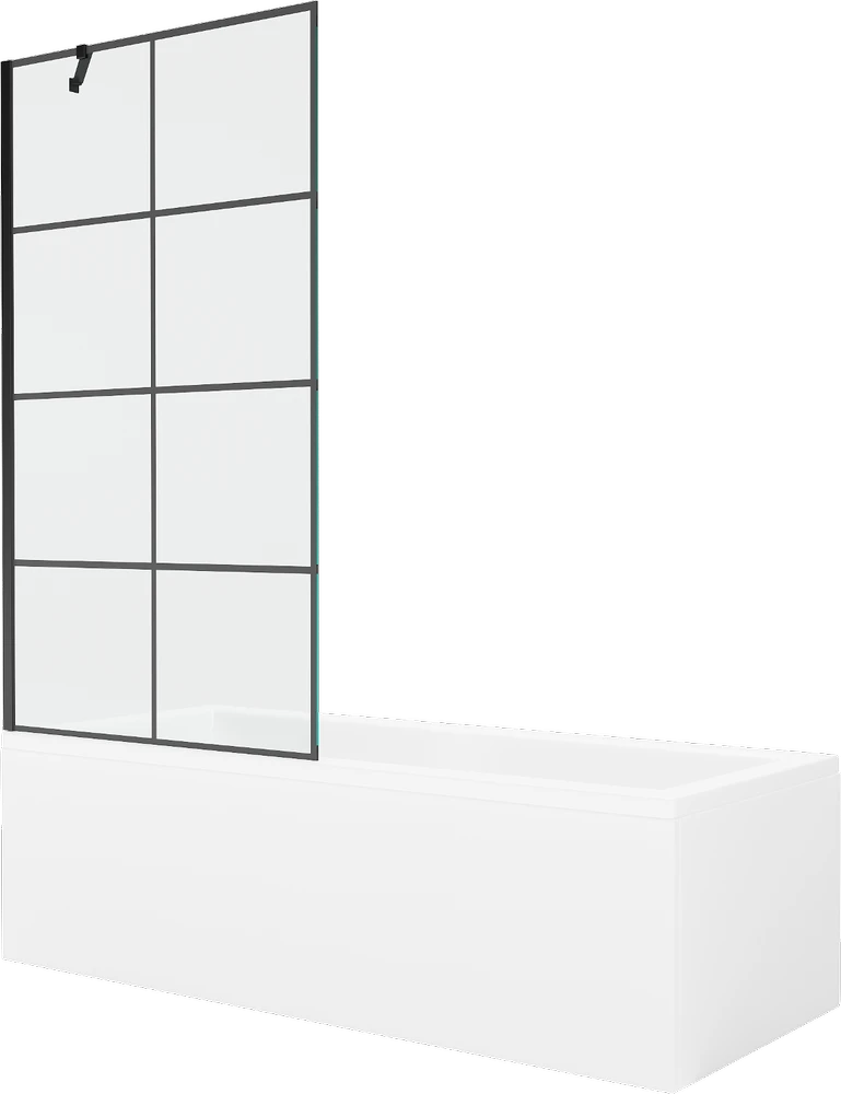 Vonia Mexen Cubik su apdaila ir stiklo sienele, 170x70 cm + 90 cm, Baltas+Juodas grid