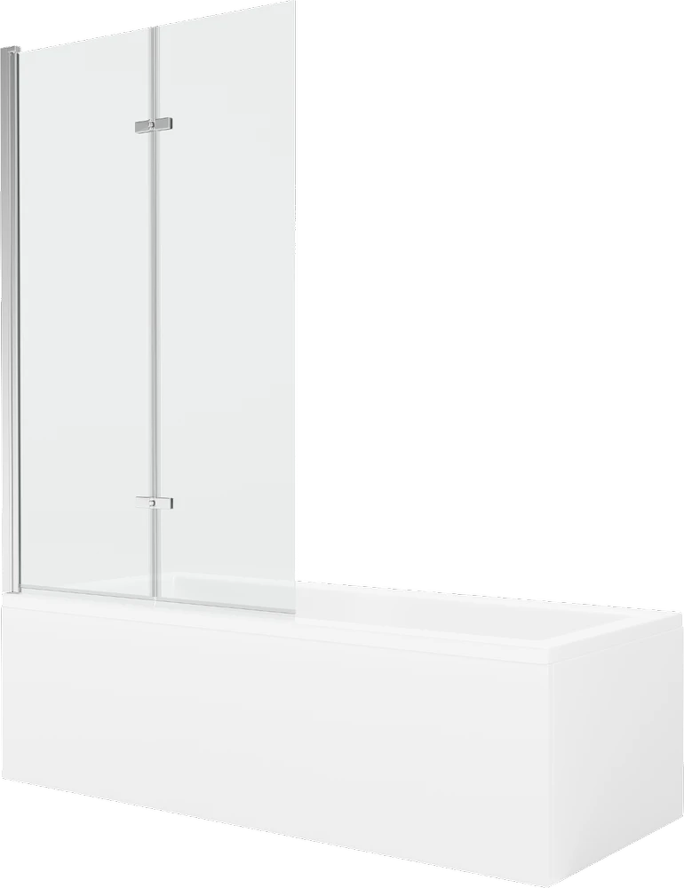 Vonia Mexen Cubik su apdaila ir stiklo sienele, 150x70 cm + 100 cm (II), Baltas+Chrome/Transparent