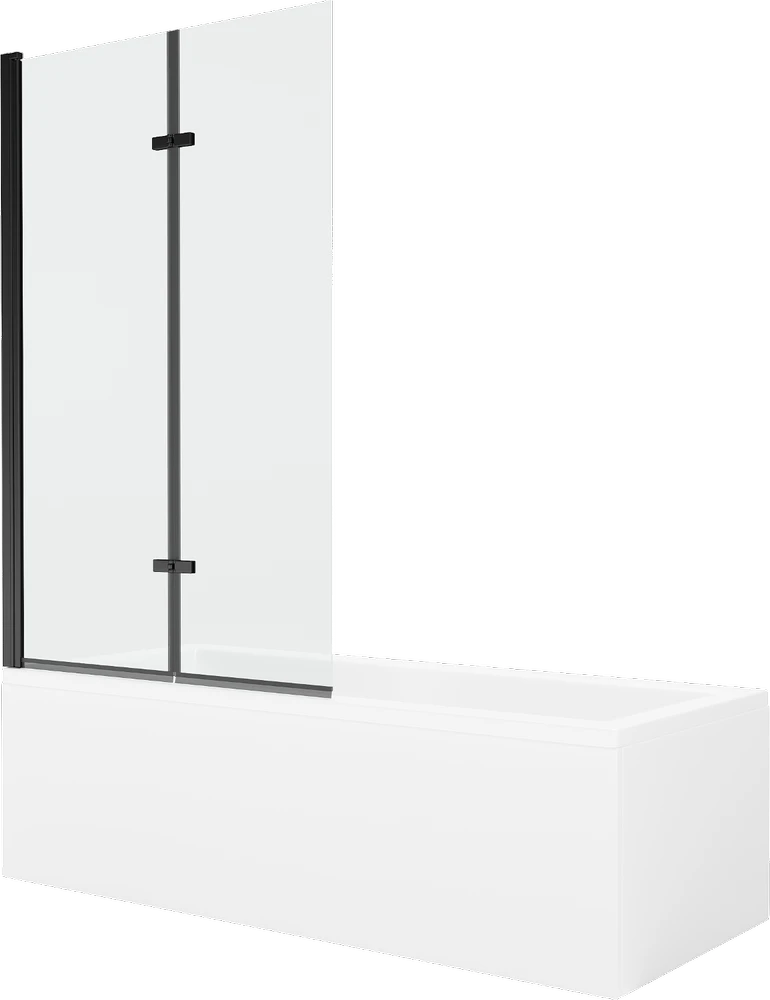 Vonia Mexen Cubik su apdaila ir stiklo sienele, 160x70 cm + 100 cm (II), Baltas+Juodas/Transparent