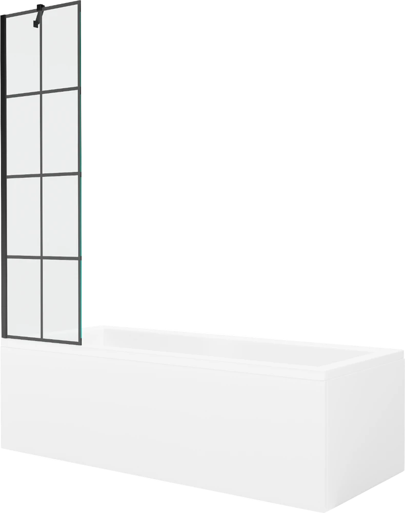 Vonia Mexen Cubik su apdaila ir stiklo sienele, 160x70 cm + 50 cm, Baltas+Juodas grid