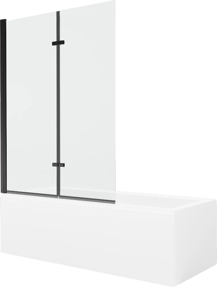 Vonia Mexen Cubik su apdaila ir stiklo sienele, 160x70 cm + 120 cm (II), Baltas+Juodas/Transparent
