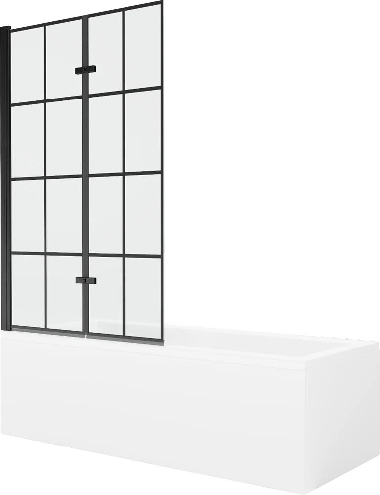 Vonia Mexen Cubik su apdaila ir stiklo sienele, 170x70 cm + 100 cm (II), Baltas+Juodas grid