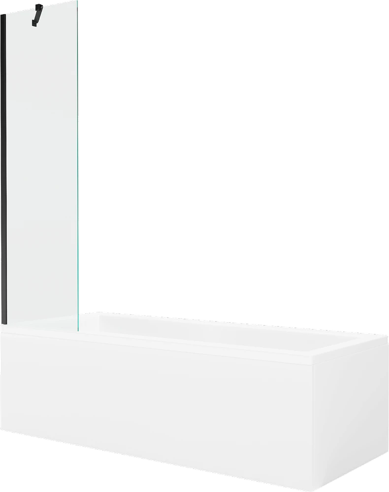 Vonia Mexen Cubik su apdaila ir stiklo sienele, 160x70 cm + 50 cm, Baltas+Juodas/Transparent