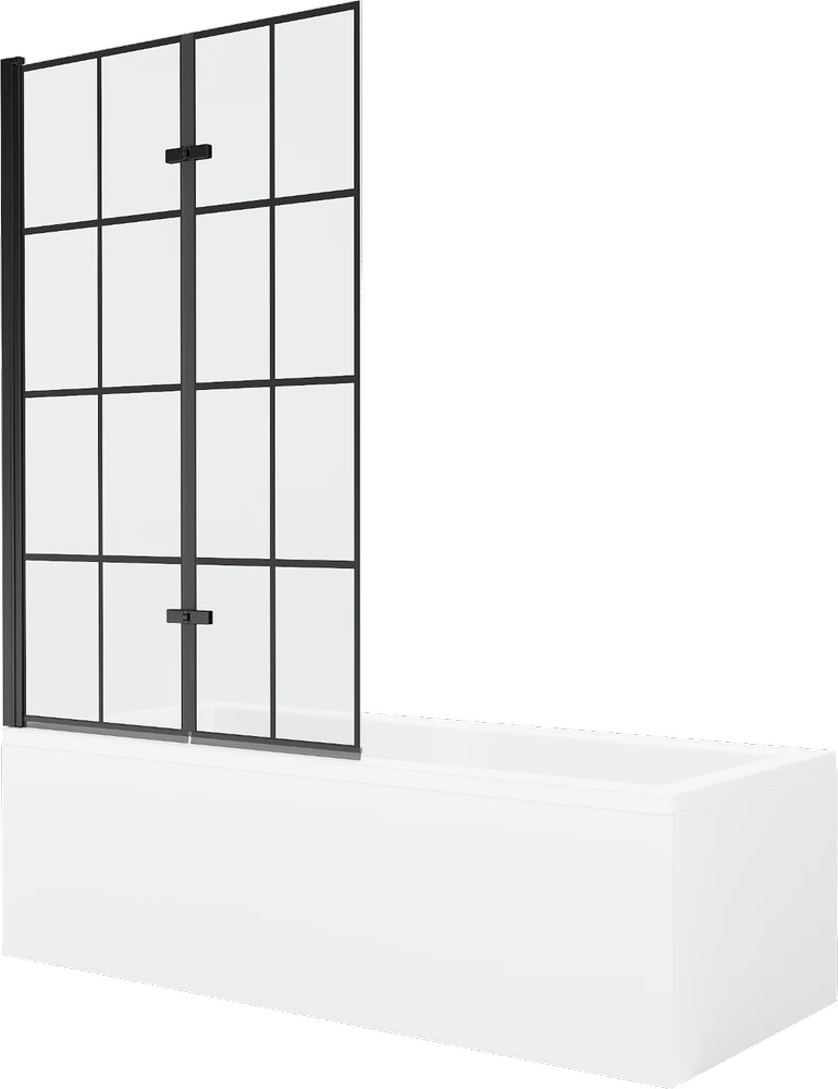 Vonia Mexen Cubik su apdaila ir stiklo sienele, 160x70 cm + 100 cm (II), Baltas+Juodas grid