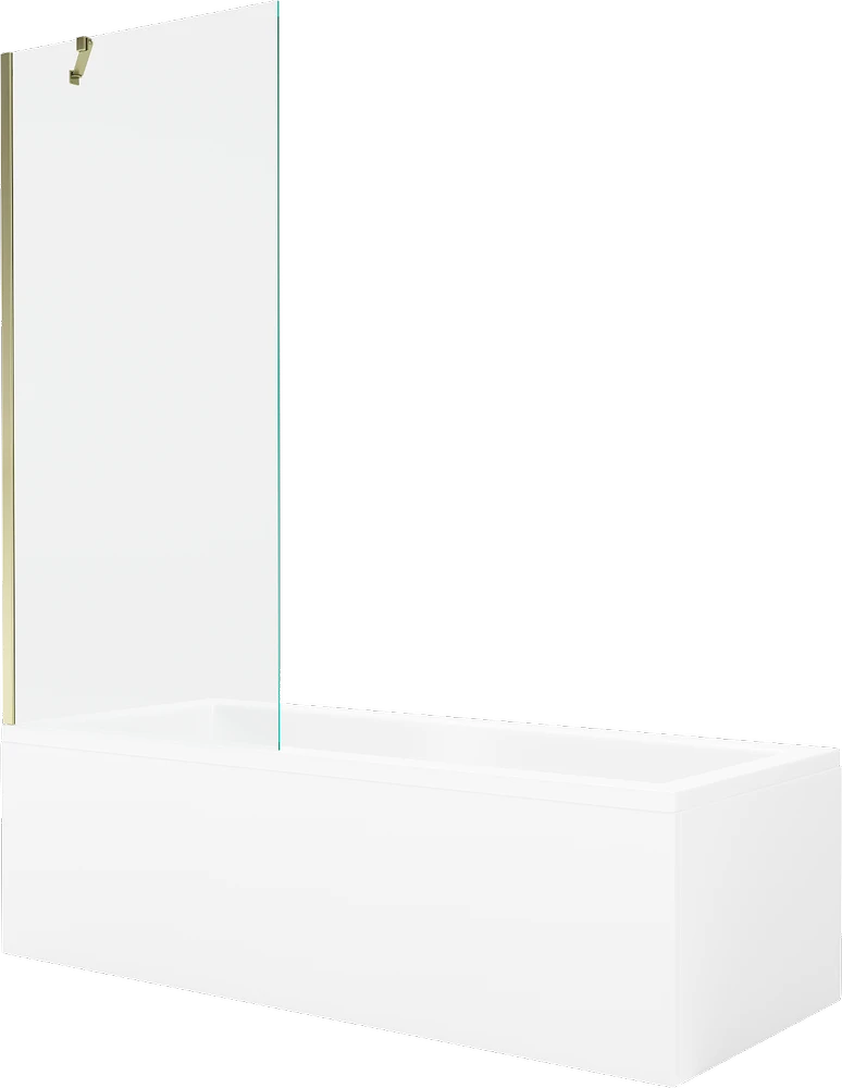 Vonia Mexen Cubik su apdaila ir stiklo sienele, 150x70 cm + 80 cm, Baltas+Gold/Transparent