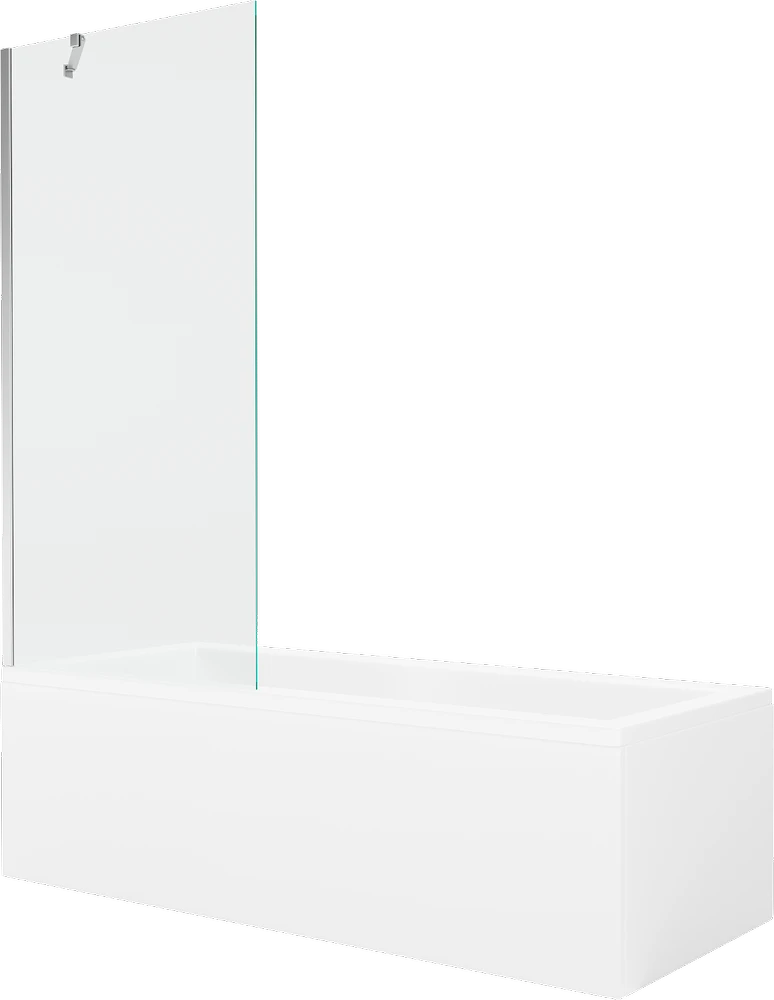 Vonia Mexen Cubik su apdaila ir stiklo sienele, 150x70 cm + 80 cm, Baltas+Chrome/Transparent