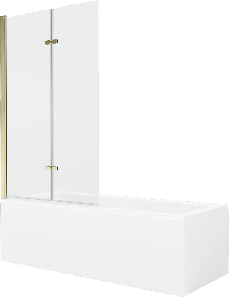 Vonia Mexen Cubik su apdaila ir stiklo sienele, 150x70 cm + 100 cm (II), Baltas+Gold/Transparent