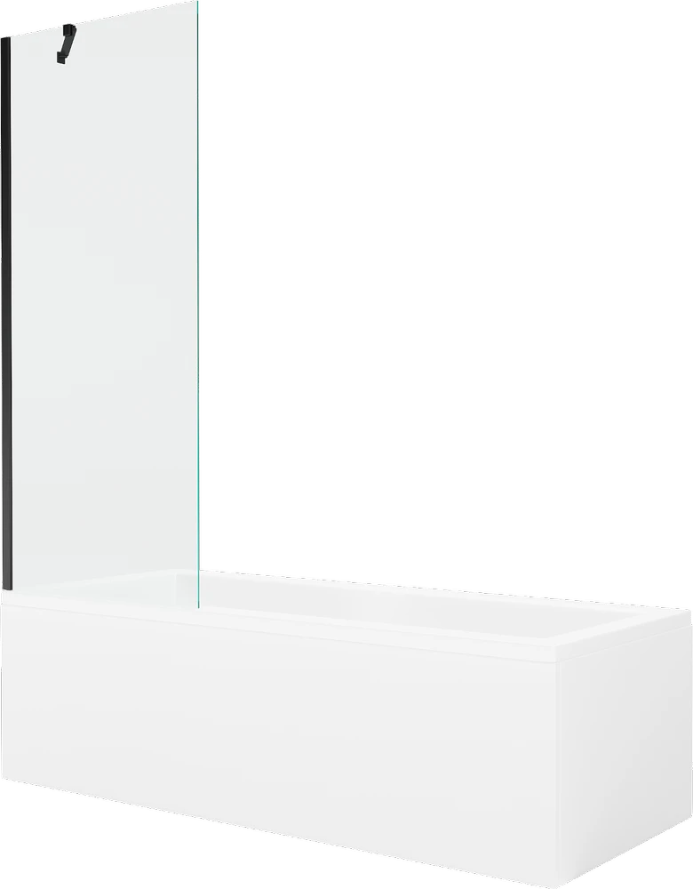 Vonia Mexen Cubik su apdaila ir stiklo sienele, 150x70 cm + 70 cm, Baltas+Juodas/Transparent