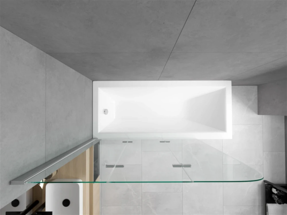 Vonia Mexen Cubik su apdaila ir stiklo sienele, 150x70 cm + 120 cm, baltas+III/fold/chrome
