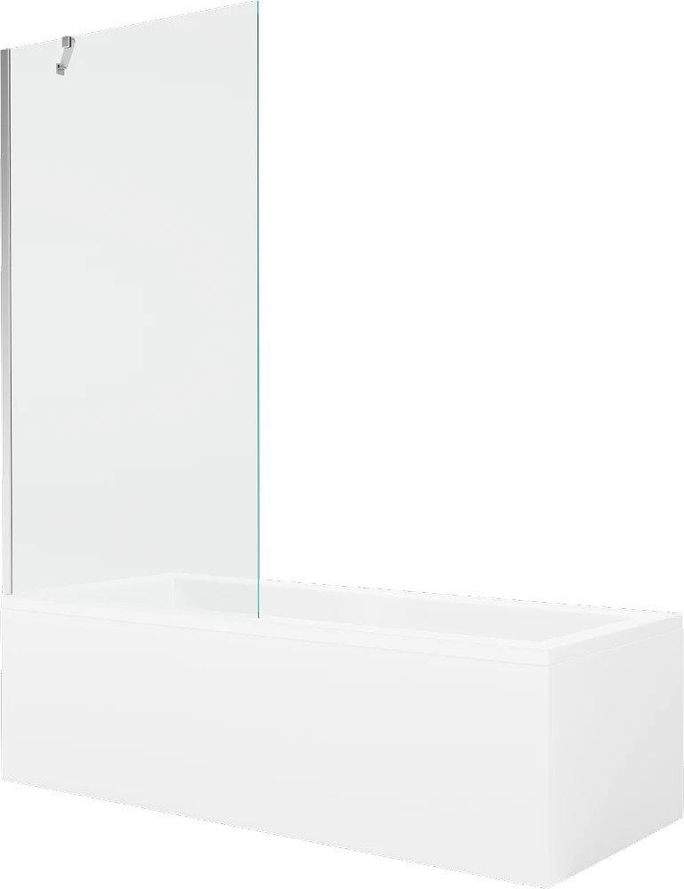 Vonia Mexen Cubik su apdaila ir stiklo sienele, 170x70 cm + 90 cm, Baltas+Chrome/Transparent